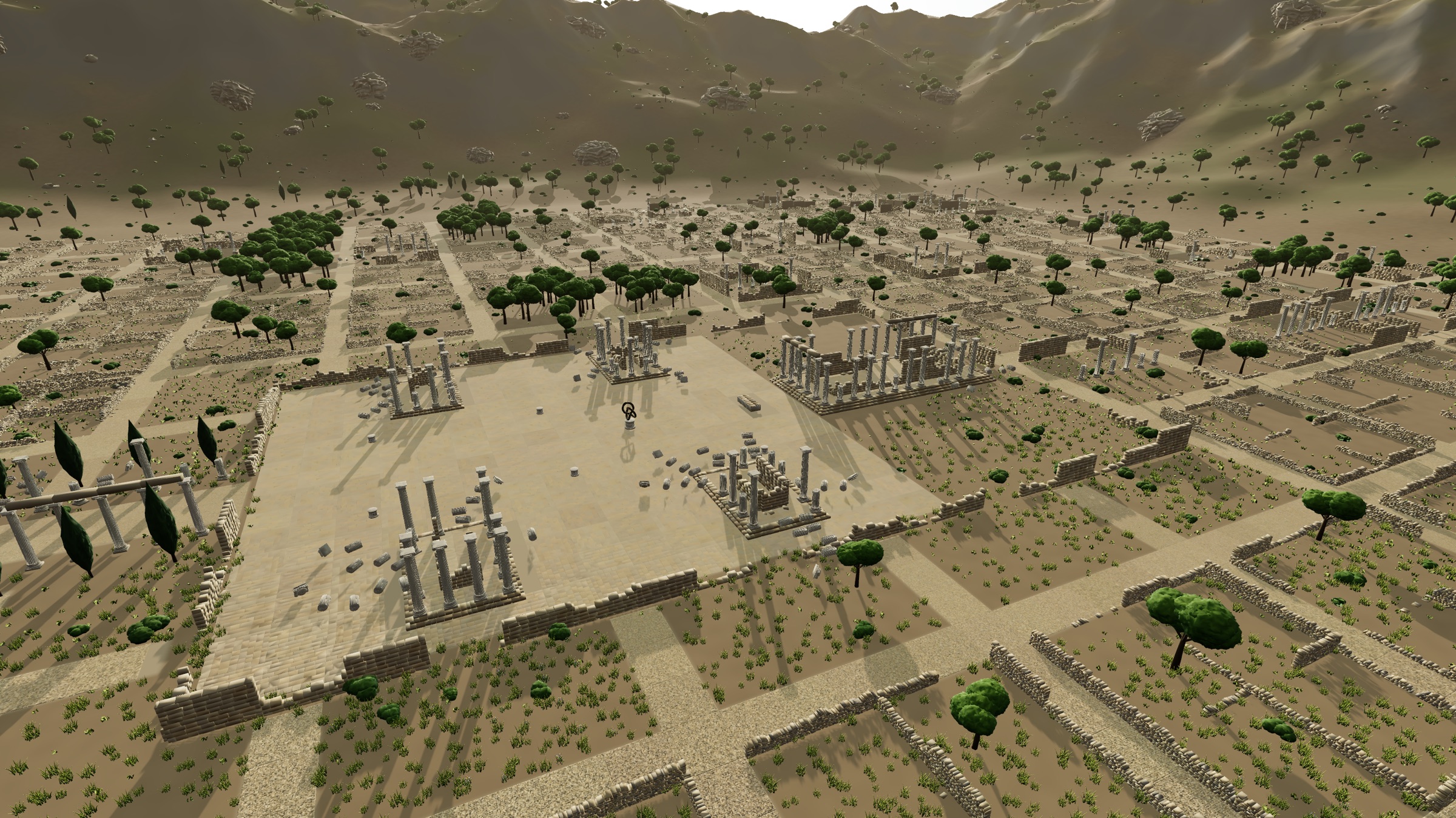 An ancient city of 5.7 billion triangles: temples, streets, walls, hills and trees