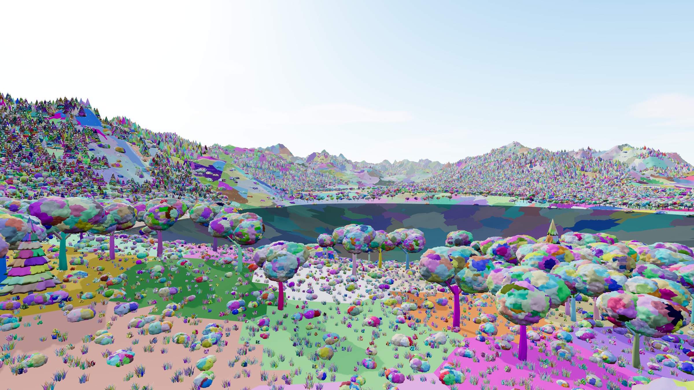 Debug view: every cluster in its own color