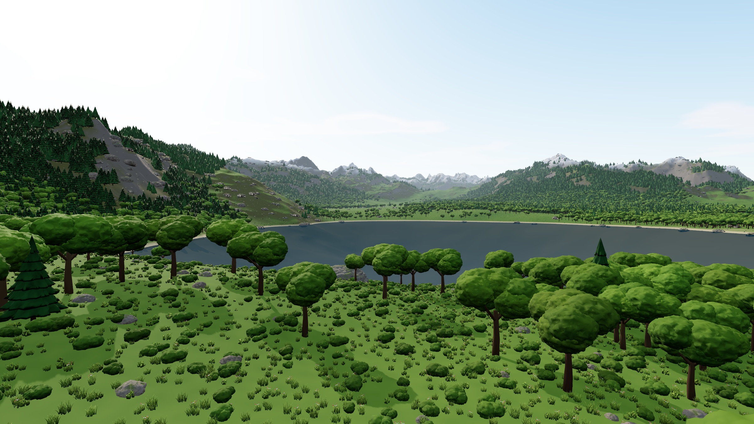 A 6 km landscape with forests, a lake and mountains